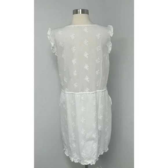Ellison Womens White Embroidered Sleeveless Dress Size L Button Front Ruffles - Picture 4 of 7